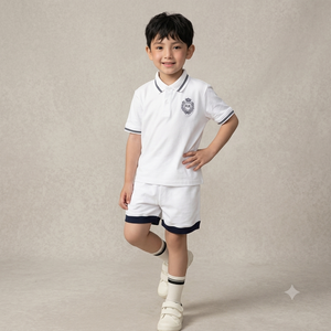Conjunto de Camisa Polo Blanca de Algodón para Niños con Logotipo Bordado, Estilo Preppy, Manga Corta, Color Sólido, Tela Oxford Transpirable - David - Product Image 1