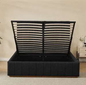 Struttura <span class=keywords><strong>letto</strong></span> imbottita con contenitore ottomano a sollevamento a gas e testiera trapuntata a canali verticali - Product Image 4