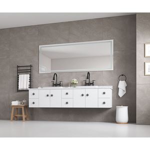 96 pollici. W X36 Pollici Specchio LED Singolo per Bagno con Cristalli Lucidati e 3 Colori di Luce - Product Image 5