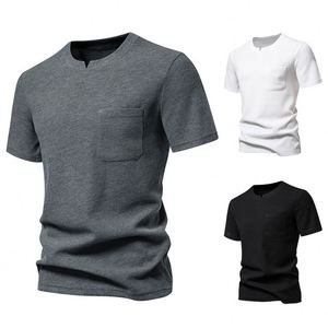Men's V-Neck Cotton <b>Tees</b> 100% Knitted Fabric Slim Fit Solid Grey <b>White</b> Black Yarn Dyed Short Sleeve - Product Image 5