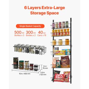 Organizzatore da Appendere Sopra la Porta a 6 Ripiani in Acciaio Resistente, Porta Spezie Regolabile da Parete, Soluzione Organizzativa per Dispensa - Product Image 5
