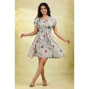 Robe d'été bohème en coton lavable et écologique à imprimé floral pour femme, manches courtes, taille naturelle, silhouette évasée - Product Image 3