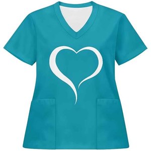 Unisex Teal <b>Scrub</b> <b>Top</b> Short Sleeve Woven Cotton Hospital Uniform Blouse with Needle Detection - Product Image 1