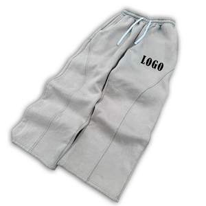 Pantalones de chándal oversize básicos gris jaspeado al por mayor, estilo casual, de forro polar suave con cordón y ajuste para hombre, lavados - Product Image 4
