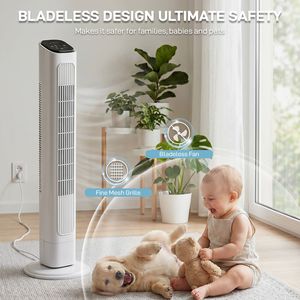 Ventilateur sur pied standard américain de 36 pouces, 110 V, 45 W, corps en plastique blanc, moteur en cuivre, commande tactile et télécommande - Product Image 3