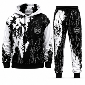 Men's Black and White <b>Paint</b> Splatter Hoodie & Jogger Tracksuit <b>Set</b> - Product Image 1