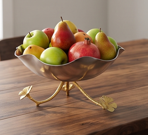 Elegant Handmade Metal Flower Bowl With Gold Leaf <b>Legs</b> Decorative Centerpiece For <b>Table</b> And Counter Display - Product Image 5
