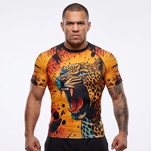 Maillot de compression à manches courtes pour homme, imprimé léopard, respirant, séchage rapide, en Spandex/Polyester, pour sports d'adultes - Product Image 1