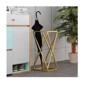 Porte-parapluies et porte-bâtons de luxe en métal doré, style nordique moderne, design géométrique en fer, sur pied pour entrée - Product Image 1