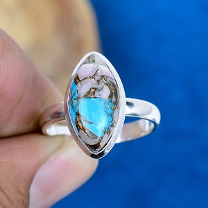 Natural Pink Opal Turquoise Marquise Shape Gemstone Ring 925 Sterling Silver - Product Image 1