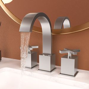 Rubinetto da Bagno Nero Opaco a 2 Maniglie con 3 Fori, Rubinetto per Lavabo con Scarico Pop-Up e 2 Linee di Alimentazione dell'Acqua - Product Image 2
