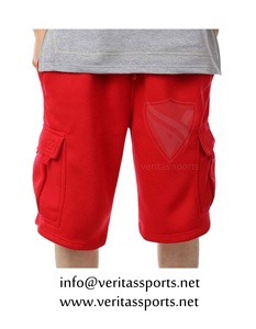 Shorts cargo pour hommes, rouge, taille haute, cordon de serrage, style décontracté, bermuda, tricoté, poches, motif à motifs, polyester/coton, teint en pièce - Product Image 5