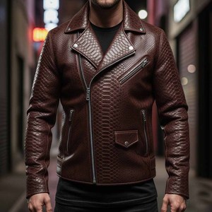 แจ็คเก็ตหนังไพธอน แจ็คเก็ตหนังสำหรับผู้ชาย แจ็คเก็ตมอเตอร์ไซค์มีฮู้ด ระบายอากาศได้ดี สไตล์ลำลองสำหรับฤดูร้อน - Product Image 1
