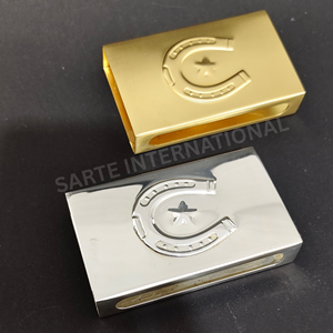 Boîte à allumettes de sécurité en laiton de designer, étui métallique haut de gamme, support personnalisé avec logo, allumettes de mariage de luxe, allumettes écologiques personnalisées - Product Image 3