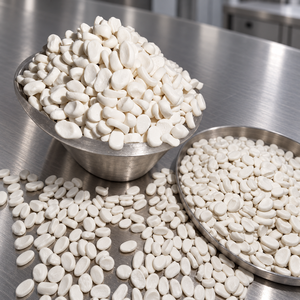 Meilleur prix, produit phare : Granulés de carbonate de calcium (masterbatch) en forme de remplissage, couleur blanc naturel, matière première pour bidons. - Product Image 1