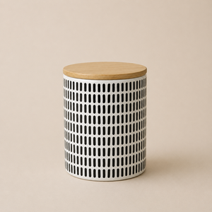 Minimalist Ceramic Canister Set Bamboo <b>Lid</b> Modern Pattern Airtight Storage Jars Contemporary Kitchen Organizer Designer <b>Decor</b> - Product Image 1