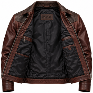 Chaqueta de Cuero Genuino Personalizada para Hombre, Estilo Vaquero Occidental Vintage, Marrón Bicolor, Chaqueta de Motero Desgastada, Proveedor y Fabricante OEM ODM - Product Image 5