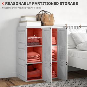 Armadio Portatile Pieghevole Bianco, Facile da Montare, Organizzatore per Vestiti con 6 Scomparti e Porte Magnetiche - Product Image 4