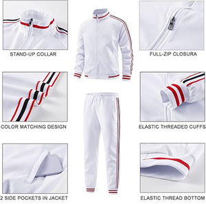 Conjunto Deportivo Unisex Blanco con Cremallera Completa, Cuello Alto, Bolsillos Laterales a Rayas, Corte Regular, Poliéster, Primavera, Traje para Correr para Adultos - Product Image 6