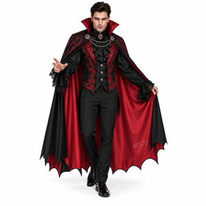 Capa de Vampiro de Halloween Personalizada OEM, Capa Gótica Negra y Roja de Satén con Cuello Alto, Disfraz de Drácula para Hombre - Product Image 4