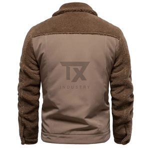 Veste d'hiver en polaire sherpa pour homme avec col montant et logo frontal, couleur unie, fermeture éclair, poches personnalisées d'usine - Product Image 3