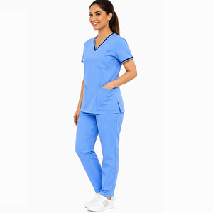 Tenue d'hôpital pour femmes, uniforme médical infirmier, tissu respirant, haut à col en V, pantalon à taille élastique, ensemble de vêtements de travail pour le secteur de la santé - Product Image 1