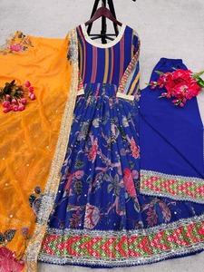 Magnifique robe longue Anarkali de style indien traditionnel en GEORGETTE, avec dupatta de créateur, pour femme, idéale pour Diwali, réversible, séchage rapide, tenue de soirée. - Product Image 3