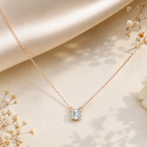 Collier pendentif en or rose 10K avec diamant de laboratoire taille Asscher, chaîne minimaliste plaquée or rose, unisexe, pour soirée - Product Image 4