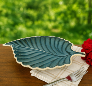Elegant <b>Ceramic</b> Leaf Serving Platter for Snacks, Dry Fruits & Desserts Blue Leaf-Shaped <b>Ceramic</b> Snack <b>Plate</b> for Home & Dining - Product Image 2