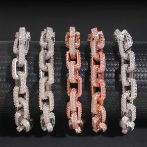 Bracelets de luxe à maillons en chaîne plaqués or rose avec micro-incrustations de strass en cristal, design géométrique, unisexe, pour usage quotidien - Product Image 1
