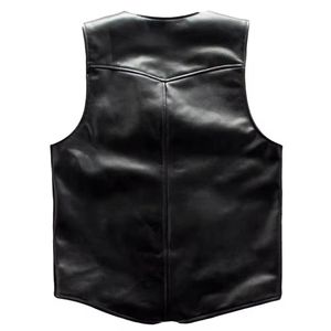 Gilet de moto en cuir pour homme, design simple, doublure intérieure douce, fermeture à boutons-pression, pour le tourisme à moto. - Product Image 2