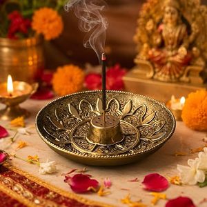 Brûleur d'encens en laiton avec motif de lotus pour une utilisation religieuse et d'aromathérapie - Product Image 5