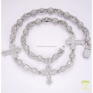 Collier de luxe en argent sterling 925 avec diamant Moissanite, style chaîne cubaine, accent croix, bijoux de mode Hip Hop pour hommes et femmes - Product Image 5