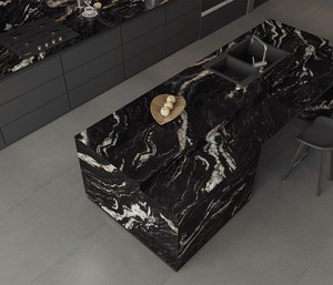 Losas de Porcelana Pulida Black Fusion, Superficies Elegantes con Efecto Mármol para Interiores de Lujo - Product Image 1