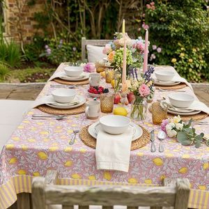 Manteles de algodón estampados a mano con motivos florales, 180x340 cm, manteles de algodón con diseño floral de limón, rosa y amarillo, estilo rústico - Product Image 3