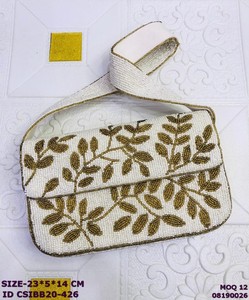 Luxury Handmade <b>White</b> Pearl Beaded Canvas Clutch with Chains for Wedding Magnetic Closure Evening Party Use - Product Image 5