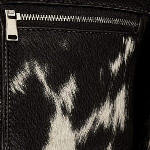 <b>Mens</b> Genuine Leather Real Fur Biker <b>Jacket</b> Black <b>White</b> Asymmetrical Zip Front Logo Windproof Polyester Lining Winter Moto <b>Jacket</b> - Product Image 4