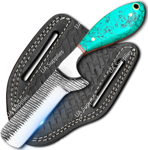 Cuchillo de vaquero occidental tipo Bull Cutter de acero inoxidable extra afilado con espiga completa, con funda y mango de resina de piña OEM/OBM - Product Image 6