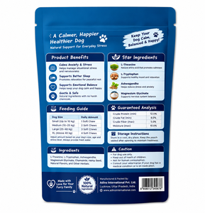 Super Stress Buster Calming Chews pour chiens L-Théanine Ashwagandha Comprimés à mâcher sans céréales Toutes races Supplément quotidien - Product Image 2