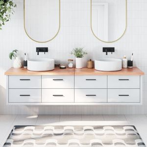 Meuble-lavabo de salle de bain en bois massif brun clair 78,7"x19,7"x(0,8"-1,6") avec comptoir traité à la lumière - Product Image 1