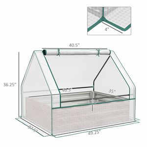"Classic White and Brown Square Metal <b>Planter</b> <b>Box</b> with Mini Greenhouse for Outdoor Gardens" - Product Image 3