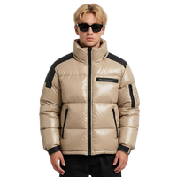 Veste matelassée pour homme à rayures contrastées en chevron noir, panneau blanc, col haut, résistante à l'eau, manches en polyester fin