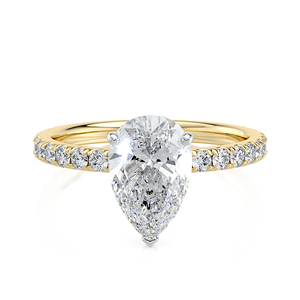 แหวนหมั้นเพชรทรงลูกแพร์ทองคำ 10KT สีเหลือง ได้รับการรับรองจาก IGI ประดับเพชรแบบ Pave Band เหมาะสำหรับงานแต่งงาน งานเลี้ยงฉลองครบรอบ ของขวัญเครื่องประดับ - Product Image 3