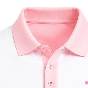 เสื้อโปโลสีขาวชมพู แขนสั้น คอปก สีตัดกัน สไตล์ลำลอง ชุดยูนิฟอร์ม เสื้อกีฬาสั่งทำได้ สำหรับผู้ชายและผู้หญิง - Product Image 2