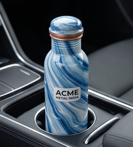 Elegant Blue Swirl Printed <b>Copper</b> <b>Bottle</b> With Glossy Finished Perfect Blend Of Art Style For Daily Hydration Travel Gym Yoga - Product Image 4