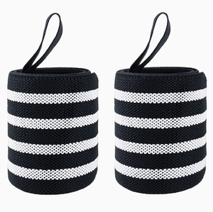 PROFIT SPORTS Wrist <b>Wraps</b> Black <b>White</b> Striped Neoprene Breathable Elastic Strap Hook Loop Anti-Slip Unisex Gym Weightlifting - Product Image 1