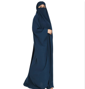 Abaya longue à manches longues bleu marine unie pour femme, avec capuche, robe de prière islamique modeste, en polyester respirant, coupe ample - Product Image 4