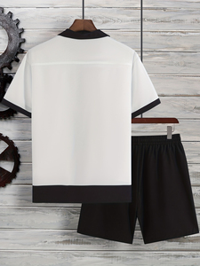 เสื้อยืดคอกลมผู้ชายดีไซน์ใหม่ทันสมัย ชุดสองชิ้นลายดอกไม้สีดำ ชุดแฟชั่นฤดูร้อนที่ดีที่สุดสำหรับผู้ชาย - Product Image 2
