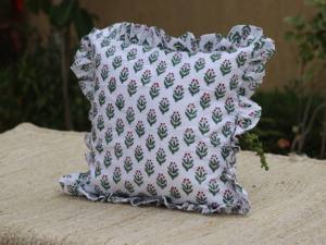 Funda de cojín boho con estampado de bloques y volantes, cojines decorativos de algodón hechos a mano, funda de cojín bohemia vintage para decoración del hogar. - Product Image 5