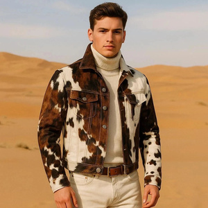 Veste en cuir de vachette pour homme, style western, col montant en toile, logo frontal, coupe-vent, service OEM, manteau d'hiver fini pour homme - Product Image 4